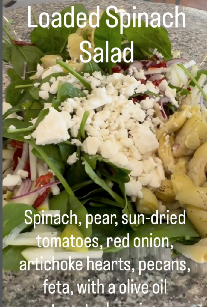 Loaded Spinach Salad with Olive Oil-Tomato Dressing
