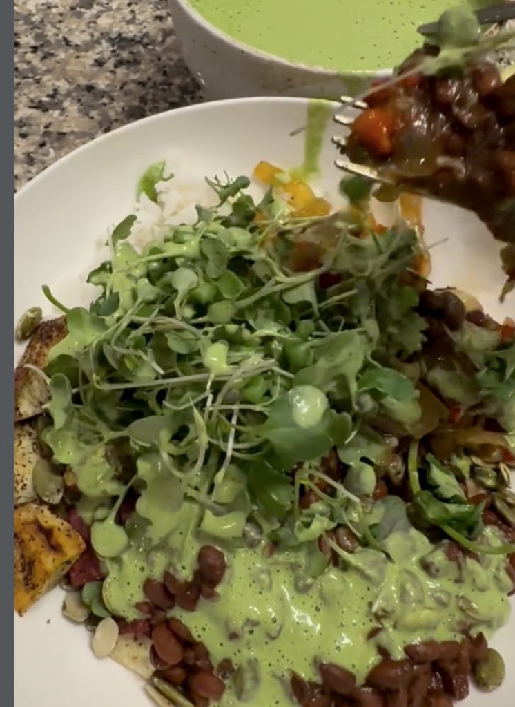 Mexican High-Protein Vegan Bean Bowl + Cilantro-Jalapeño Lime Cashew